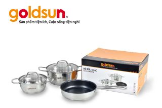 Bộ nồi chảo Inox 3 đáy Goldsun GPS1790, nồi 16cm, nồi 20cm, chảo 20cm