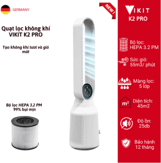 Quạt lọc không khí không cánh VIKIT K2 PRO kèm diệt khuẩn UV, điều khiển từ xa bảo hành chính hãng 12 tháng